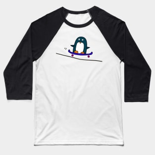 Penguin with Skateboard Baseball T-Shirt